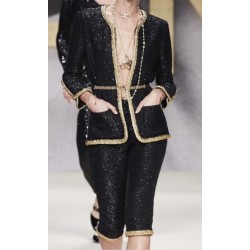 Tissu Style "Chanel" Tweed Noir Au Mètre Haute Couture.