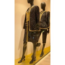 Tissu Style "Chanel" Tweed Noir Au Mètre Haute Couture.