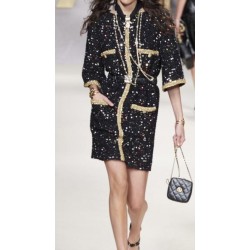 Tissu Style "Chanel" Tweed Noir Au Mètre Haute Couture.