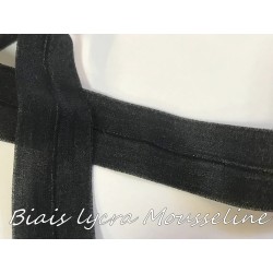 Biais Lycra en mousseline Noir Mat , ruban pré-plié extensible pour Lingerie Et Customisations de vêtements Elasthanne