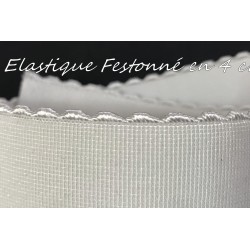 élastique Festonné Blanc en 4 cm de large - Elastique Plat Au Mètre en 40 mm Blanc Pour lingerie et couture