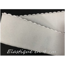élastique Festonné Blanc en 4 cm de large - Elastique Plat Au Mètre en 40 mm Blanc Pour lingerie et couture