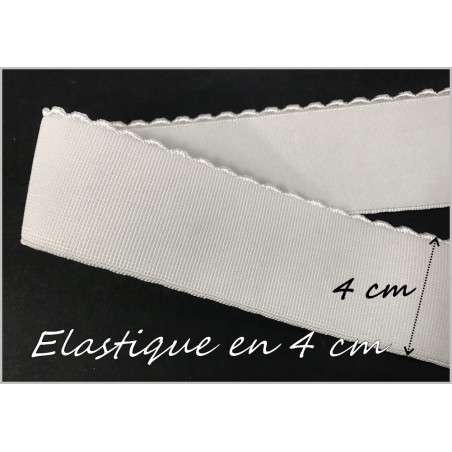 élastique Festonné Blanc en 4 cm de large - Elastique Plat Au Mètre en 40 mm Blanc Pour lingerie et couture