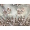 Tissu Dentelle Brodé Couture Rose Sur Tulle Résille Transparent Orné De Motifs Fleurs Rose et Beige Doré Or.