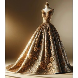 Dentelle Tissu Brodé Couture Sur Tulle Résille  Doré Or Orné De Motifs Fleurs Bleu Marine et Doré Or.