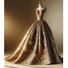 Dentelle Tissu Brodé Couture Sur Tulle Résille  Doré Or Orné De Motifs Fleurs Bleu Marine et Doré Or.