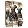 Dentelle Tissu Brodé Couture Sur Tulle Résille  Doré Or Orné De Motifs Fleurs Bleu Marine et Doré Or.