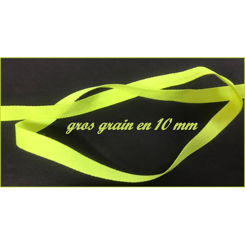 Ruban Gros Grain Jaune fluo en 10 mm Au mètre A Coudre Pour Loisirs Créatifs Et Décorations.