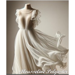 Tissu Mousseline Polyesther Ecru ivoire au Mètre Pour La Couture.