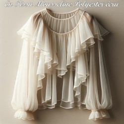 Tissu Mousseline Polyesther Ecru ivoire au Mètre Pour La Couture.