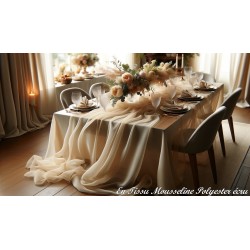 Tissu Mousseline Polyesther Ecru ivoire au Mètre Pour La Couture.