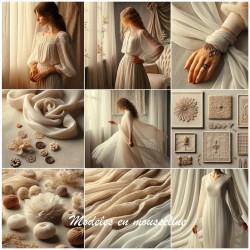 Tissu Mousseline Polyesther Ecru ivoire au Mètre Pour La Couture.