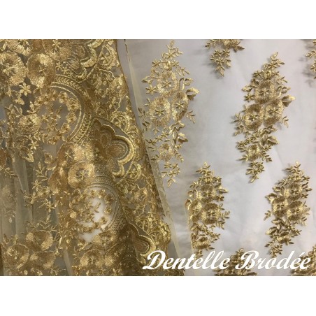 Dentelle Brodé Doré Or Au Mètre Couture : L'Élégance Scintillante en Filigrane"