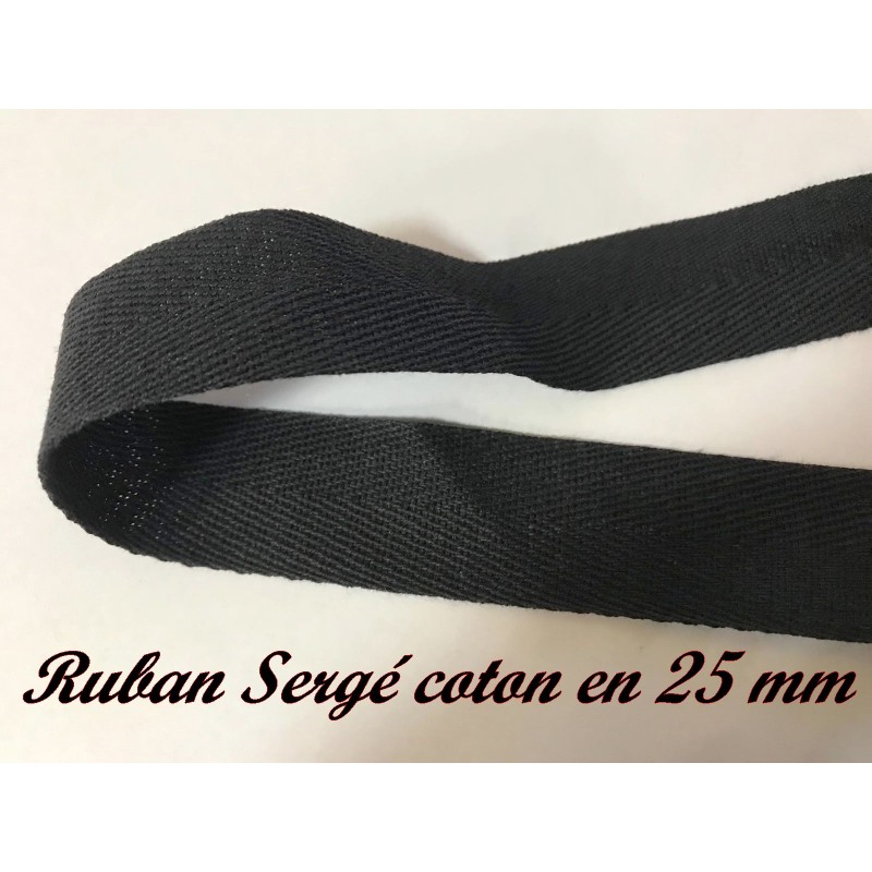 Ruban Sergé Noir Coton Au Mètre En 25 mm A Coudre Pour Loisirs Créatifs Et Décorations.