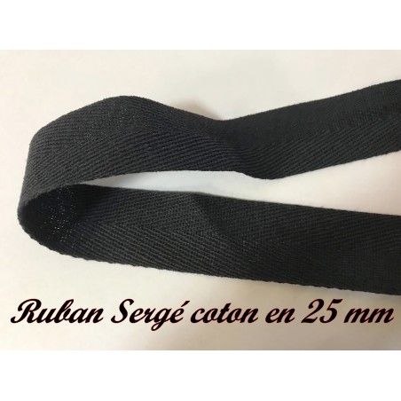 Ruban Sergé Noir Coton Au Mètre En 25 mm A Coudre Pour Loisirs Créatifs Et Décorations.