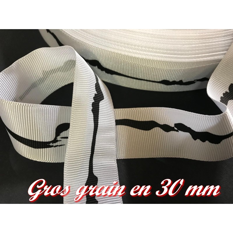 Ruban Gros Grain En 30 mm Blanc Imprimé A Coudre : Idéal pour Vos Loisirs Créatifs et Décorations"