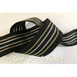 Ruban Gros Grain En 35 mm Noir A rayures Doré et Argenté primé A Coudre : Idéal pour Vos Loisirs Créatifs et Décorations"