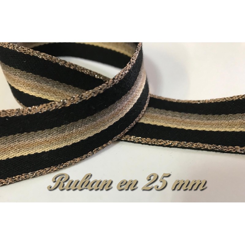 Ruban Noir et Doré Or Fantaisie Sur Fond Noir en 25 mm Couture : Ajoutez une touche élégante à vos vêtements