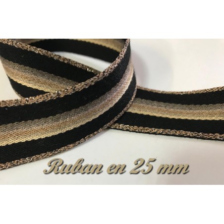 Ruban Noir et Doré Or Fantaisie Sur Fond Noir en 25 mm Couture : Ajoutez une touche élégante à vos vêtements