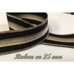 Ruban Noir et Doré Or Fantaisie Sur Fond Noir en 25 mm Couture : Ajoutez une touche élégante à vos vêtements