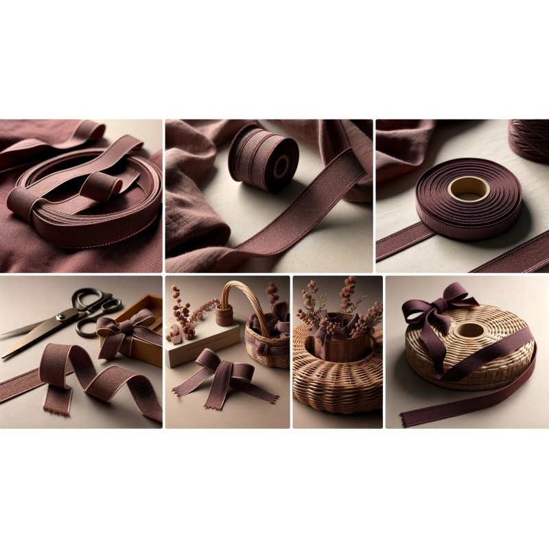 Ruban Sergé Marron Aubergine En 45 mm Coton Au Mètre En Grande Largeur A Coudre Pour Loisirs Créatifs Et Décorations.