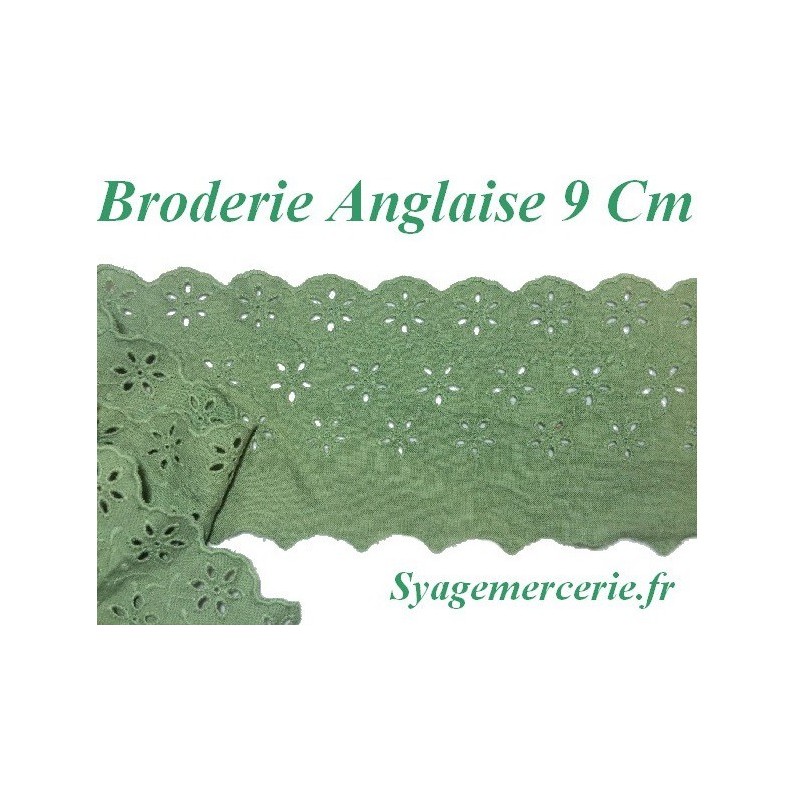 Broderie Anglaise Coton au Mètre en 9 cm Vert à Coudre