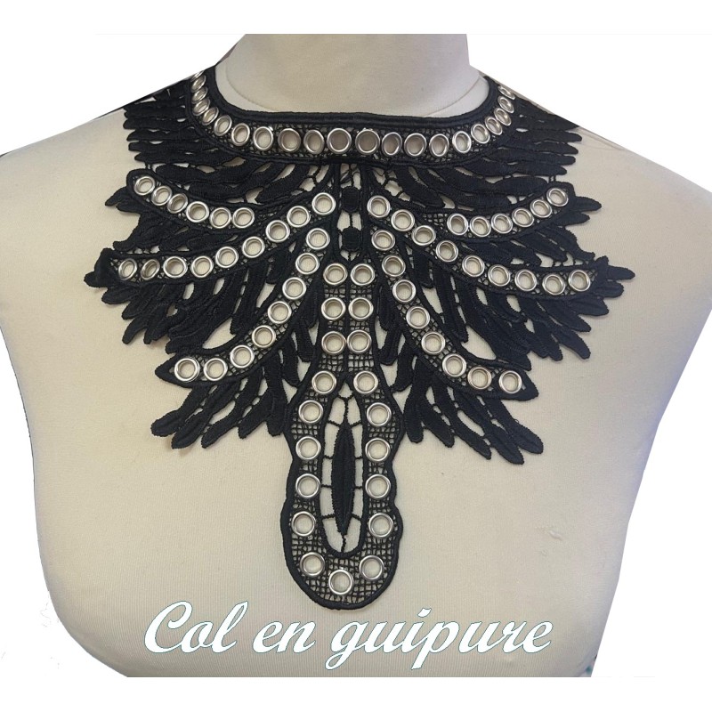 Col Encolure en Guipure Dentelle Noir Pour Customisations.