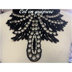 Col Encolure en Guipure Dentelle Noir Pour Customisations.