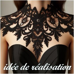 Col Encolure en Guipure Dentelle Noir Pour Customisations.