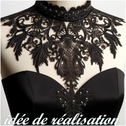 Col Encolure en Guipure Dentelle Noir Pour Customisations.