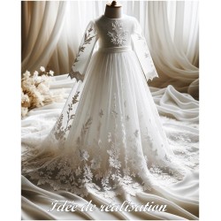 Dentelle Brodé Blanche Au Mètre Couture Pour Mariage et Cérémonie.. "White Embroidered Lace : Sewing for Wedding and Ceremony"
