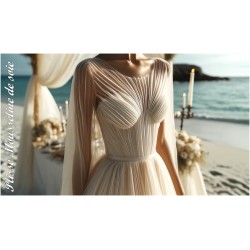 Plissé En Mousseline De Soie Ivoire Couture. - vendu au mètre. Pleated Ivory Chiffon Couture Fabric. - Sold by the meter.