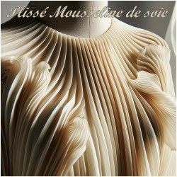 Plissé En Mousseline De Soie Ivoire Couture. - vendu au mètre. Pleated Ivory Chiffon Couture Fabric. - Sold by the meter.