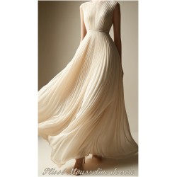 Plissé En Mousseline De Soie Ivoire Couture. - vendu au mètre. Pleated Ivory Chiffon Couture Fabric. - Sold by the meter.