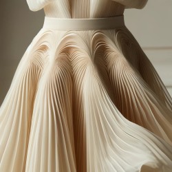 Plissé En Mousseline De Soie Ivoire Couture. - vendu au mètre. Pleated Ivory Chiffon Couture Fabric. - Sold by the meter.