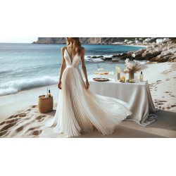 Plissé En Mousseline De Soie Ivoire Couture. - vendu au mètre. Pleated Ivory Chiffon Couture Fabric. - Sold by the meter.