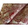 Tissu Brocart Doré aux Motifs Floraux Rouges :  Éclat Royal - Royal Shine: Gold Brocade Fabric with Red Floral Patterns