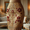 Tissu Brocart Doré aux Motifs Floraux Rouges :  Éclat Royal - Royal Shine: Gold Brocade Fabric with Red Floral Patterns