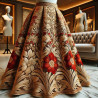 Tissu Brocart Doré aux Motifs Floraux Rouges :  Éclat Royal - Royal Shine: Gold Brocade Fabric with Red Floral Patterns