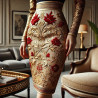 Tissu Brocart Doré aux Motifs Floraux Rouges :  Éclat Royal - Royal Shine: Gold Brocade Fabric with Red Floral Patterns