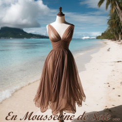 Mousseline De Soie Marron Choco Couture  Au Mètre.