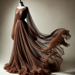 Mousseline De Soie Marron Choco Couture  Au Mètre.