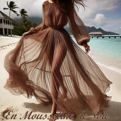 Mousseline De Soie Marron Choco Couture  Au Mètre.