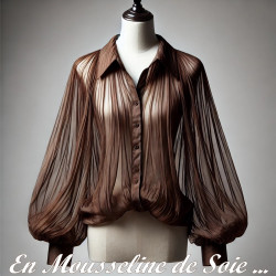 Mousseline De Soie Marron Choco Couture  Au Mètre.