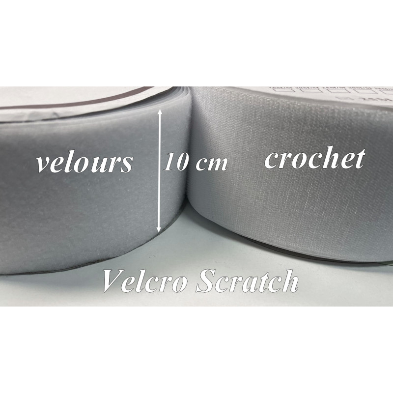Velcro Scratch auto Agrippant en 100 mm blanc, bande Scratch en 10 cm à coudre.