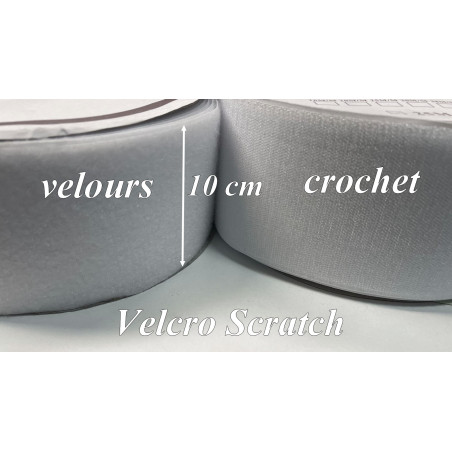 Velcro Scratch auto Agrippant en 100 mm blanc, bande Scratch en 10 cm à coudre.