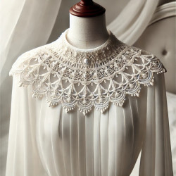 Col Plastron Blanc en Crochet & Perles – Style Mariée ou Élégance Chic