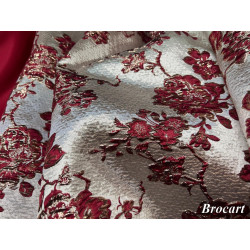 Tissu Brocart Floral Rouge Bordeaux et Doré - Élégance et Luxe pour Haute Couture et Décoration