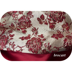Tissu Brocart Floral Rouge Bordeaux et Doré - Élégance et Luxe pour Haute Couture et Décoration