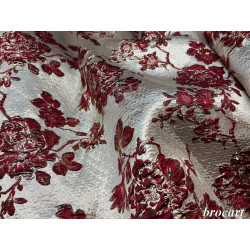 Tissu Brocart Floral Rouge Bordeaux et Doré - Élégance et Luxe pour Haute Couture et Décoration